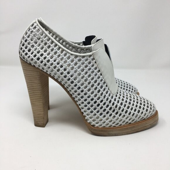 Balenciaga Mesh Leather Booties Short Boots 39 Stacked Heels 5 Inches Authentic - Picture 6 of 13